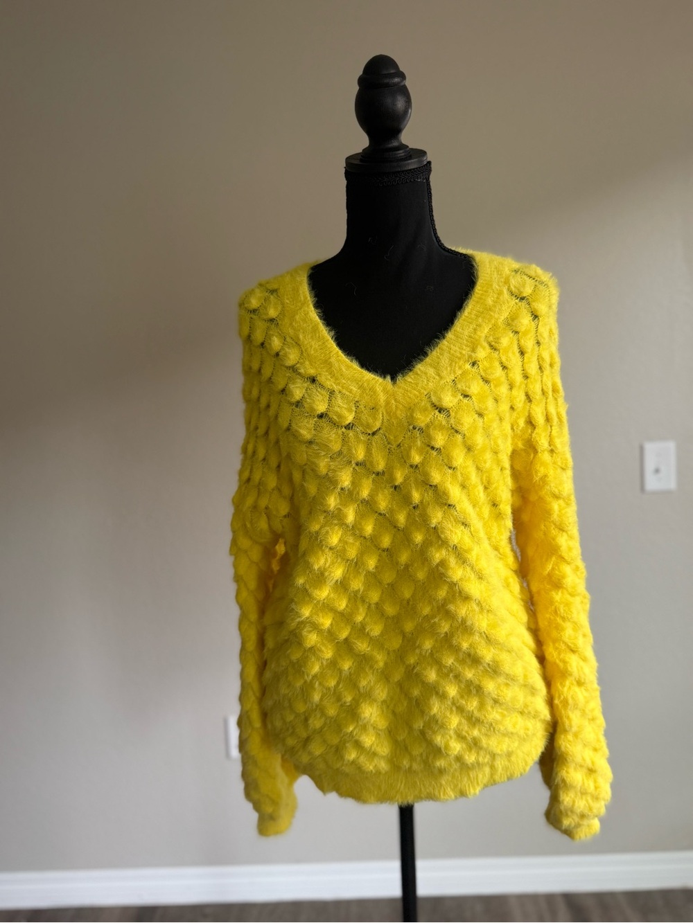 Marc New York Bright Yellow V-Neck Bobble Knit Sweater